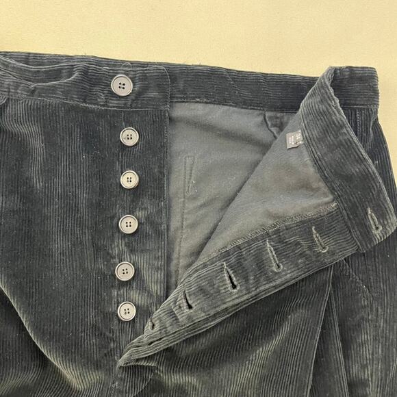 R.Swiader Pants Corduroy Mens 34 Black Trousers Pleated Straight Leg Button Fly - Picture 3 of 12